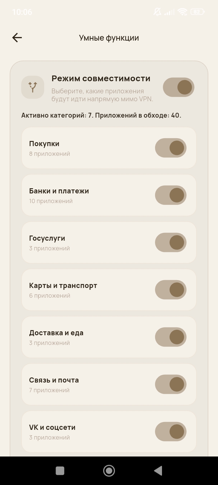 Умные функции BADR VPN